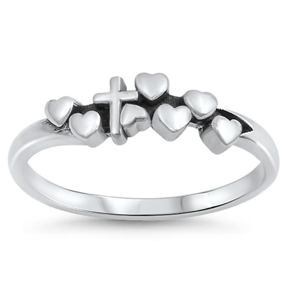 Cross Heart Love Jesus Purity Promise Ring .925 Sterling Silver Band Jewelry Female Male Size 8