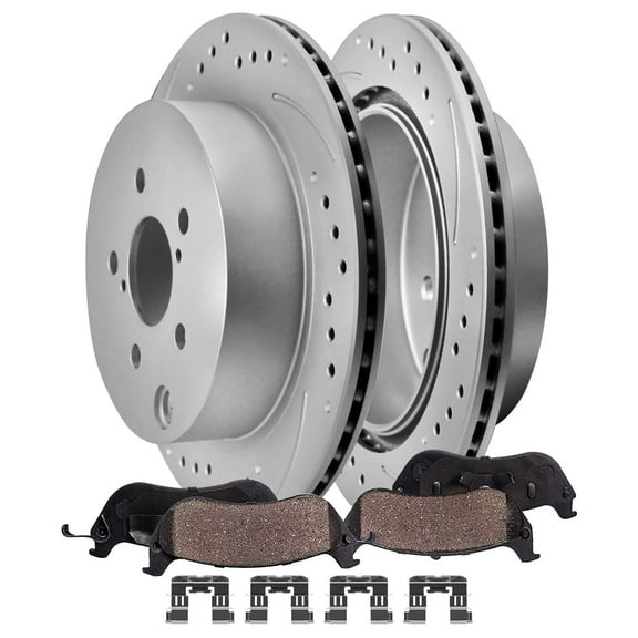 Detroit Axle - 2.0L Rear Brake Kit for 2014-2018 Subaru Forester [Vented], 2015 2016 2017 Drilled and Slotted Disc Brake Rotors Ceramic Brakes Pads with Hardware Replacement : 10.94" inch Rotors