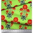 thumbnail image 2 of Soimoi Green Cotton Duck Fabric Leaves & Poppy Floral Print Fabric by the Yard 42 Inch Wide, 2 of 3