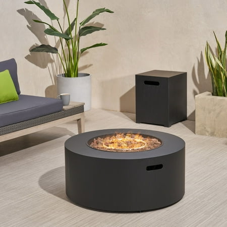 Noble House Wellington Outdoor Round Fire Pit with Tank Holder in Dark Gray