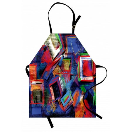 

Contemporary Apron Abstract Hand Painted Style Composition Artistic Creativity Modern Grunge Look Unisex Kitchen Bib Apron with Adjustable Neck for Cooking Baking Gardening Multicolor by Ambesonne