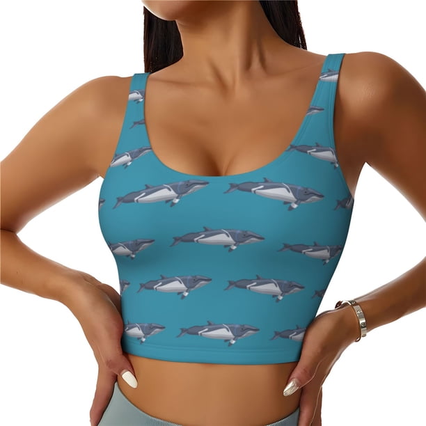 Fotbe Cartoon Whale Sujetador Deportivo Largo sin Aros para Mujer con Almohadillas y Soporte Medio, Transpirable y Absorbente, Camiseta Tipo Chaleco o Tank Top-Large
