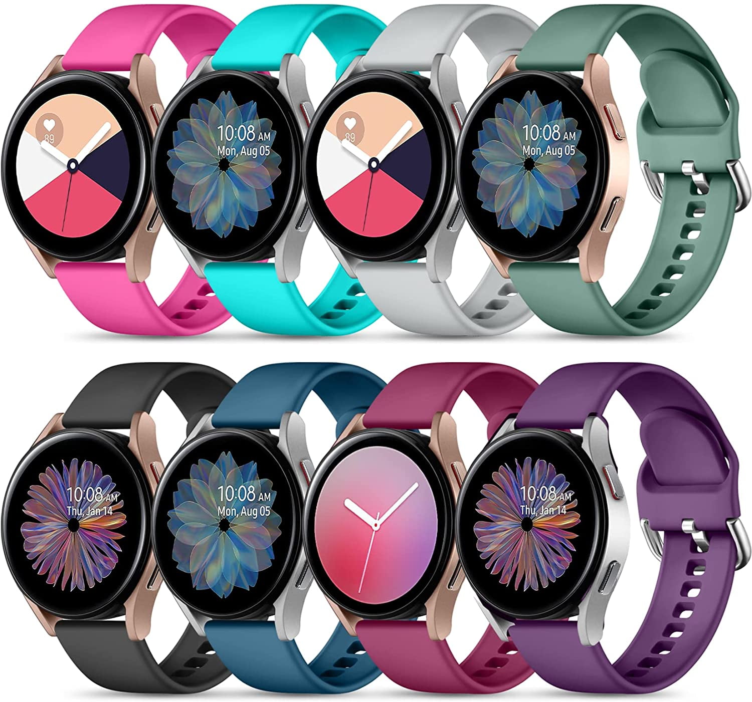 8 Pack Band Compatible with Samsung Galaxy Active 2 Watch Bands/Galaxy Watch 4 Band 40mm 44mm