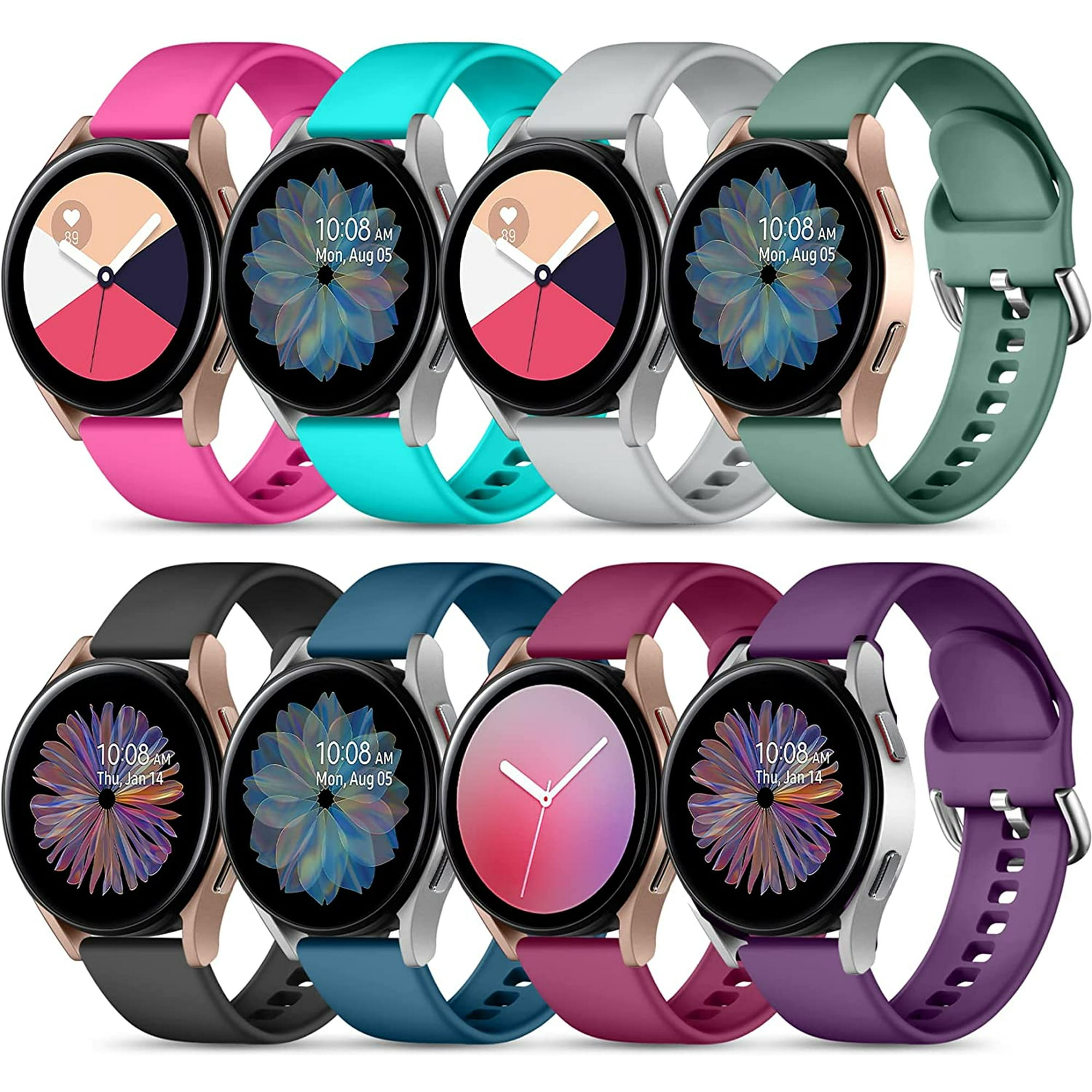 8 Pack Band Compatible with Samsung Galaxy Active 2 Watch Bands Galaxy Watch 4 Band 40mm 44mm Active Galaxy Watch 3 Galaxy Watch 20mm Soft Silicone Bracelet Sports Strap for Women Men Small Walmart