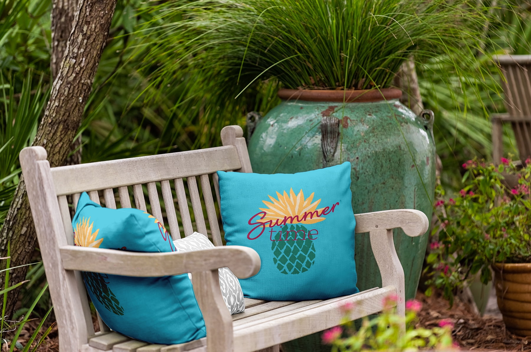 16" x 16" Simply Daisy Summer Time Pineapple Indoor/Outdoor Pillow, Lipstick Pink Qty 1