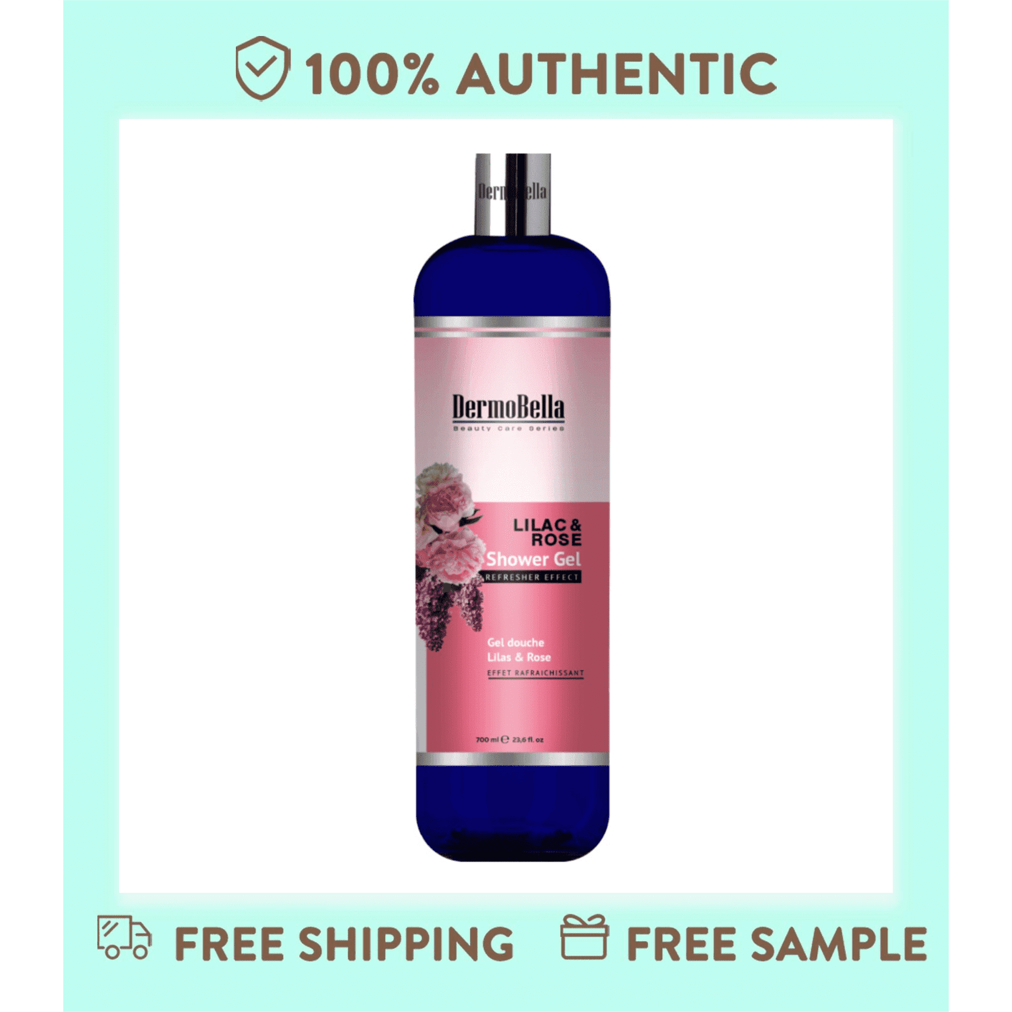 DERMOBELLA Lilac & Rose Shower Gel, Deep Cleansing & Nourishing Body Wash with Rose Essence, Refresher Effect, 700ml (23.6 fl oz), 2 Pack