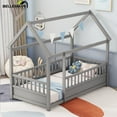 thumbnail image 3 of Bellemave Twin Size House Floor Bed with High Fence Guardrails Wooden Playhouse Bed Frame Twin Floor Bed with Roof Montessori House Bed Frame, (Twin, Gray), 3 of 13