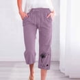 thumbnail image 3 of Owordtank Straight Leg Wide Leg Casual Pants for Women with Pockets Print Loose Elastic Trouser, 3 of 5
