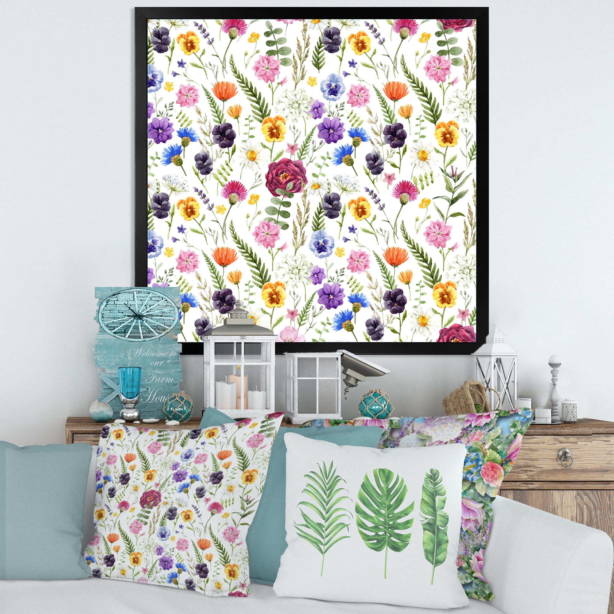 Designart 'Coloful Wildflowers Floral Pattern II' Traditional Framed Art Print