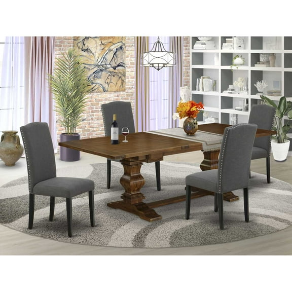 East West Furniture Table Top- Table Pedestal Parson Chairs, LAEN5-81-20