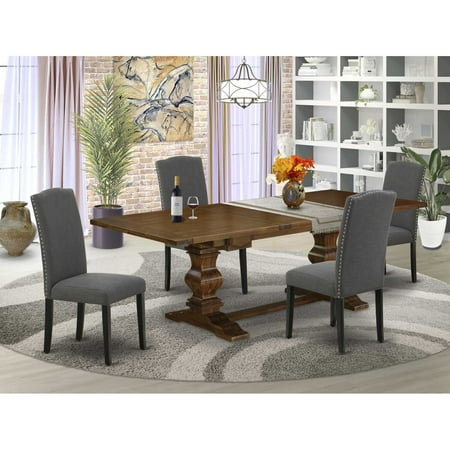 East West Furniture Table Top- Table Pedestal Parson Chairs LAEN5-81-20