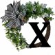 thumbnail image 1 of Guirnalda Pedty Az de 26 letras (36 x 36 cm, con monograma inicial) X, ideal para puerta de entrada con lazo de lino a rayas y base de parra, decoración rústica para puerta de granja, primavera y, 1 of 6