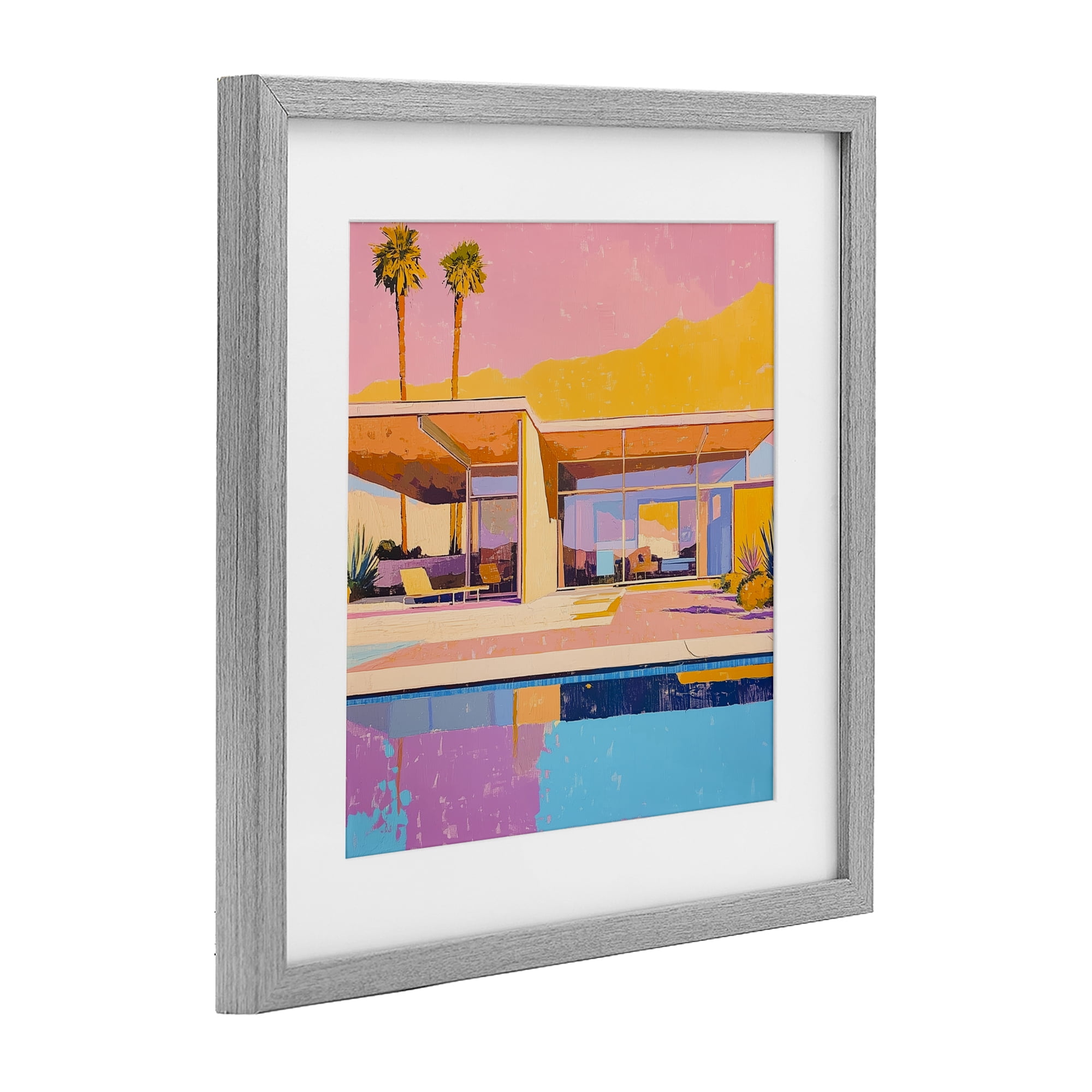 Stupell Industries Vivid Villa at Sunset Gray Framed Print Under Glass, design by Walker Noble