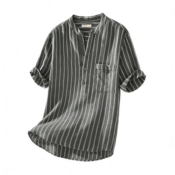 JAJAHO Mens Henley T Shirt Striped Short Sleeve Summer Casual Loose Fit Tunic Top Lightweight Pocket Tee For Men Cozy Tops