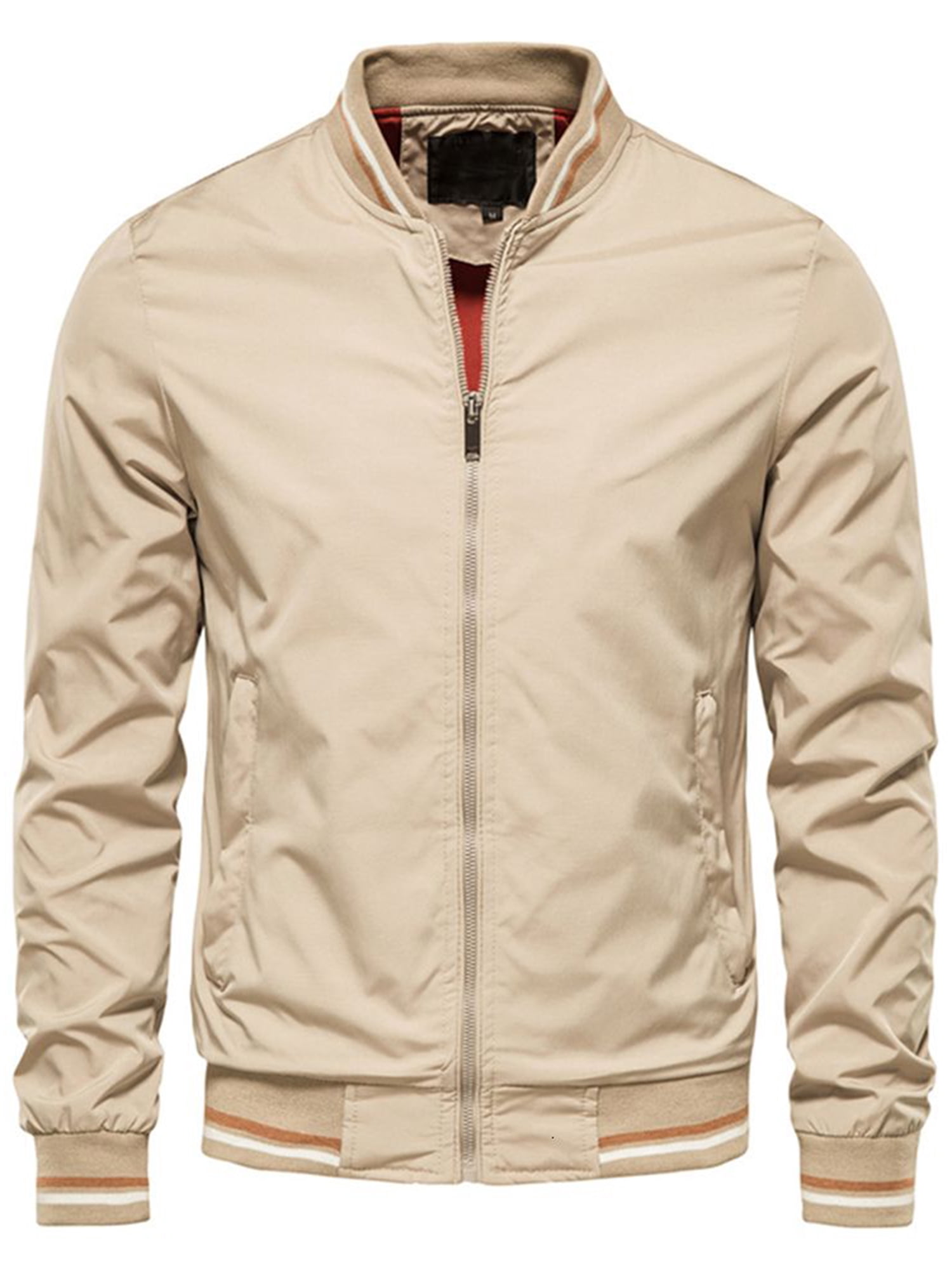 SUNSIOM Veste Bomber Légère pour Hommes Automne Imprimé Rayé Manches Longues Col Montant Zip Ajustée