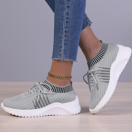 

Ykohkofe Sneaker For Women Casual Sport Shoes Mesh Running Shoes Striped Pattern Lace Up Front Running Shoes