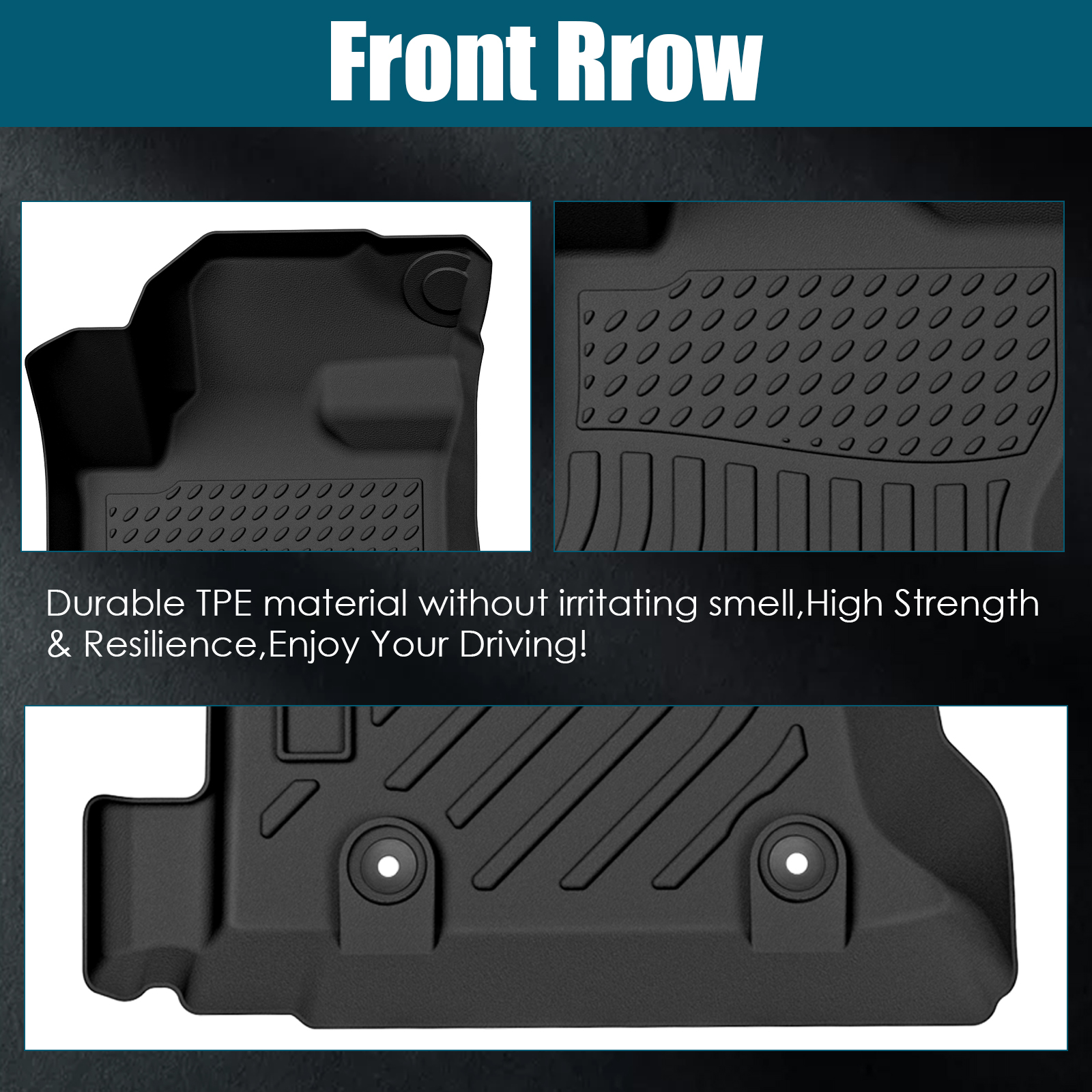 All-Weather Rubber Car Floor - Black 3-Piece Set-Car Floor Mats All-Weather TPE Rubber