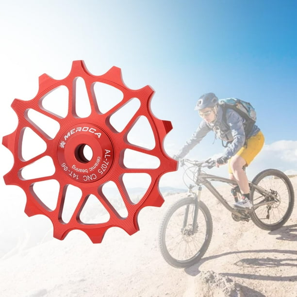 Polea de Cambio Trasero para Bicicleta, Rodamiento de Cerámica, Rueda Jockey, Polea Guía de Cambio Trasero de Aleación de Aluminio 14T rojo Macarena rueda jockey