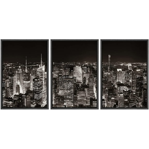 wall26 Framed Canvas Print Wall Art Set Aerial View of New York City Skyline Panorama Architecture & Maps Cityscape Photography Realism Rustic for Living Room, Bedroom, Office - 16"x24"