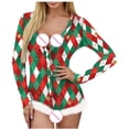 thumbnail image 4 of Samickarr One Piece Nightwear Pajamas Bodysuits for Women Shorts Butt Flap Christmas Pajamas for Women Sexy Deep V Neck Long Sleeve Button-down Front Lingerie Bodycon Rompers Jumpsuit Pajamas, 4 of 8