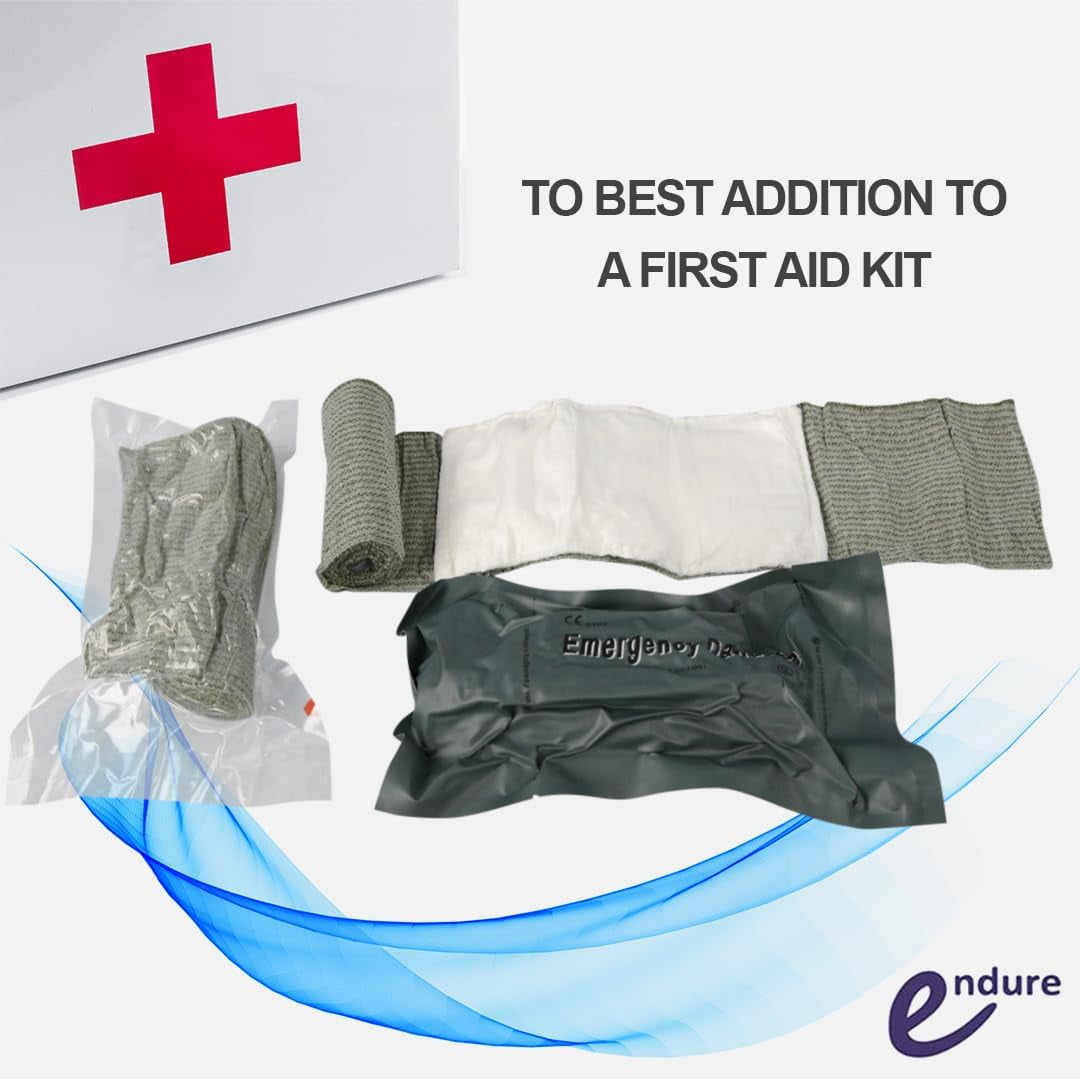 Endure Military First Aid Bandage, 5 Pack Israeli Style Battle Wound Dressing, First Aid Essential, Emergency Trauma Bandage 6 inch - Combat Military Style IFAK
