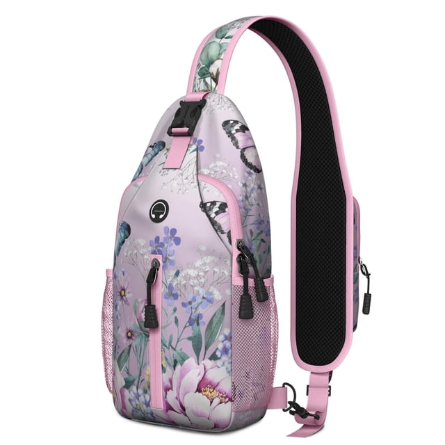 Colorful Floral Butterfly Sling Backpack – Artistic Aesthetic Shoulder Purse for Women – Cute Bag Gift for Butterfly Lovers and Butterfly Pattern Fans