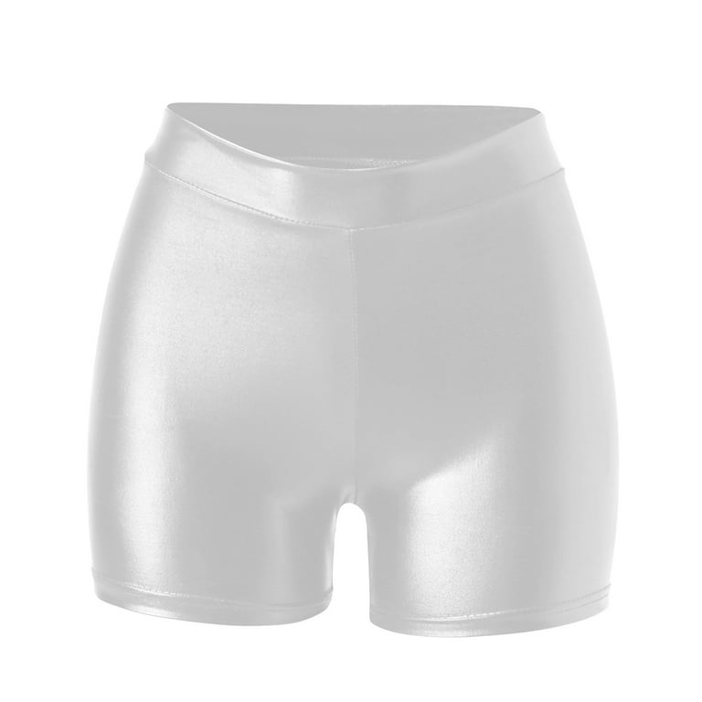 BOOMILK Women Casual Faux Leather Shorts Shiny Comfortable