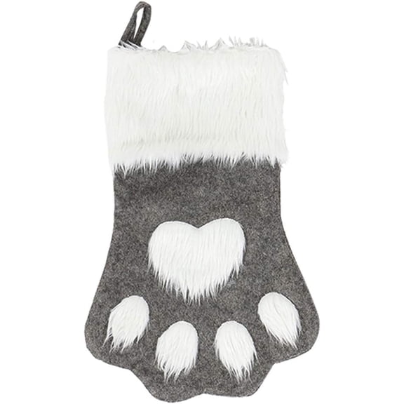 1Psck Paw Christmas Stockings, Plush & Plaid Hanging Socks for Holiday and Christmas Decorations