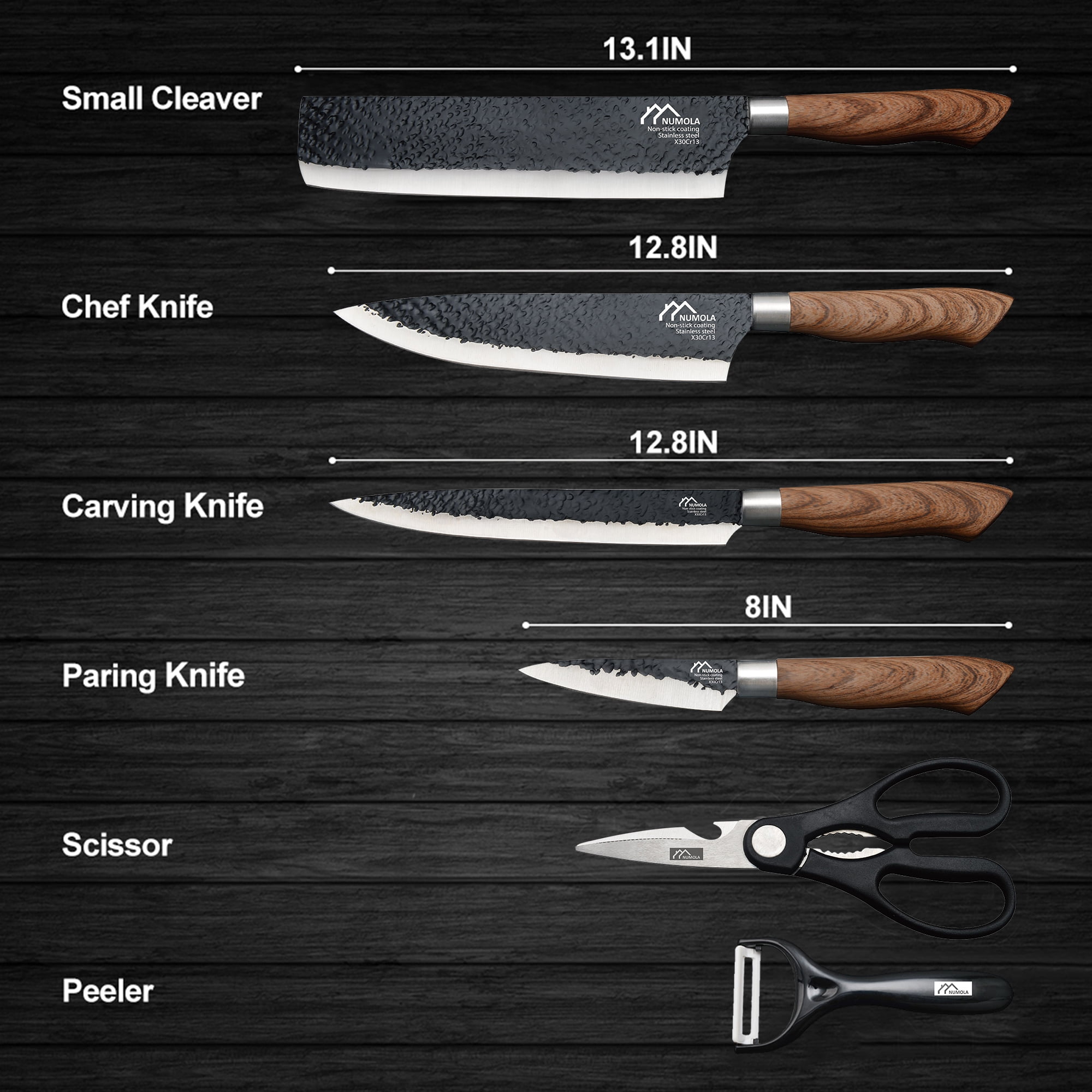  Kitchen Knife Set, Retrosohoo 6 Pieces Black Stainless