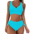 thumbnail image 2 of WREESH Womens Two Piece Swimsuit Criss Cross Bathing Suit High Waisted Bikini Solid Backless Bikini Bandage Swimsuit Beachwear Set Blue, 2 of 8