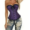 thumbnail image 2 of TEVEQ Corset Tops for Women Strapless 2025 Trendy Women's Corset Top Bustier Plus Size Women's Overbust Satin Floral Trim Women Bustier Corset Top Purple 3Xl, 2 of 4