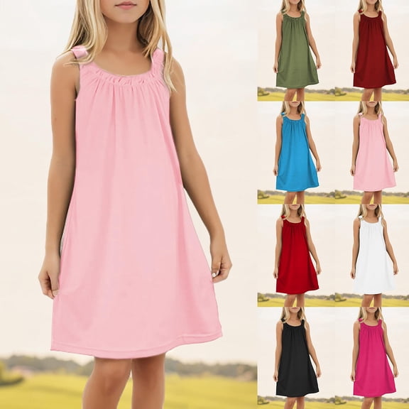 Gunia Teen Girls Hawaiian Dress Swim Cover Up Sleeveless Tank Dresses Sundress For Holiday Beach Pink Dress For Girls 4-14 Years