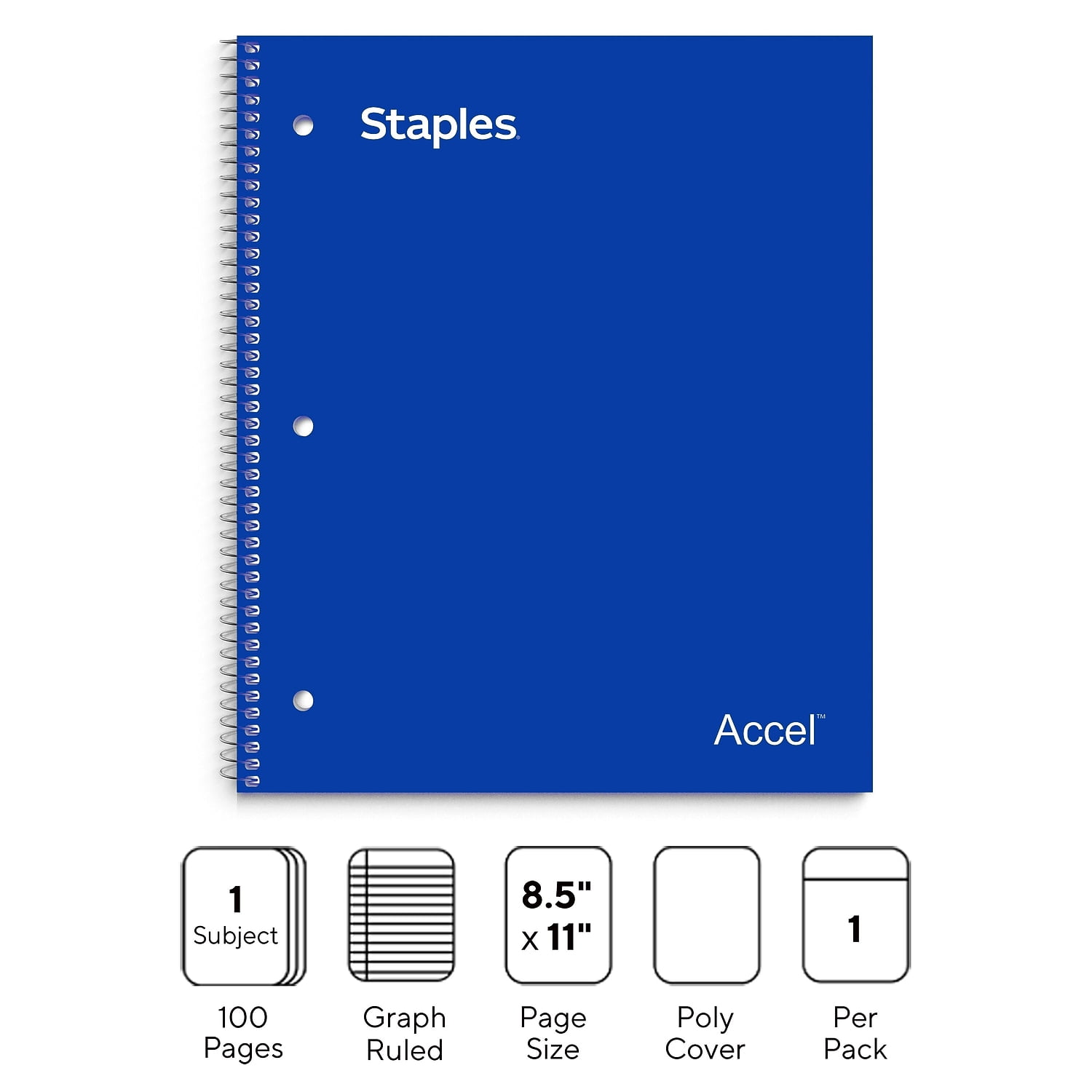Staples Premium 1-Subject Notebook 8" x 11" Graph Ruled 100 Sheets Blue (TR58323) ST58323DVS