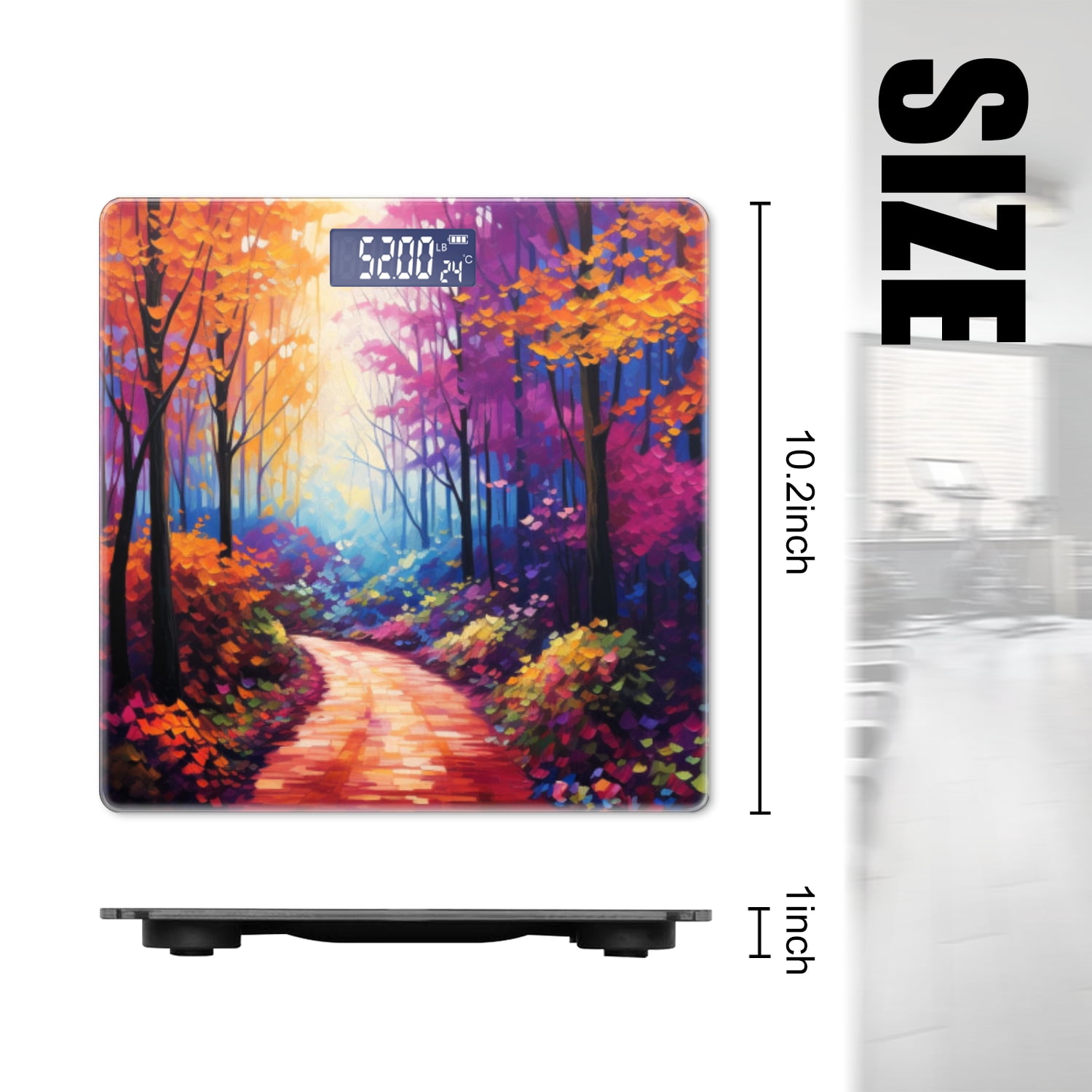 Digital Bathroom Scale with Large LCD Display,High Capacity Scale 400 lbs High Precision body fat scale-Colorful Forest With Trees And Leaves In Bright Colors
