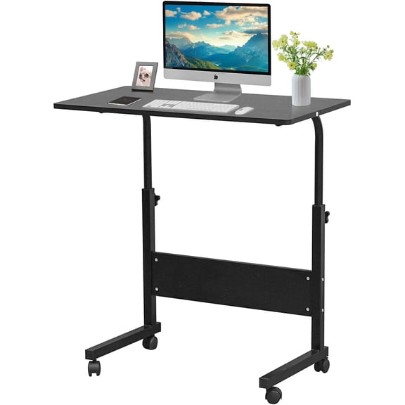 Alpinel Mobile Laptop Computer Desk Cart Height Adjustable Laptop Table Desk with Wheels Rolling Laptop Stands Sofa Side Table Portable Tray Table for Couch Bed Sofa Home Office (Black-S)