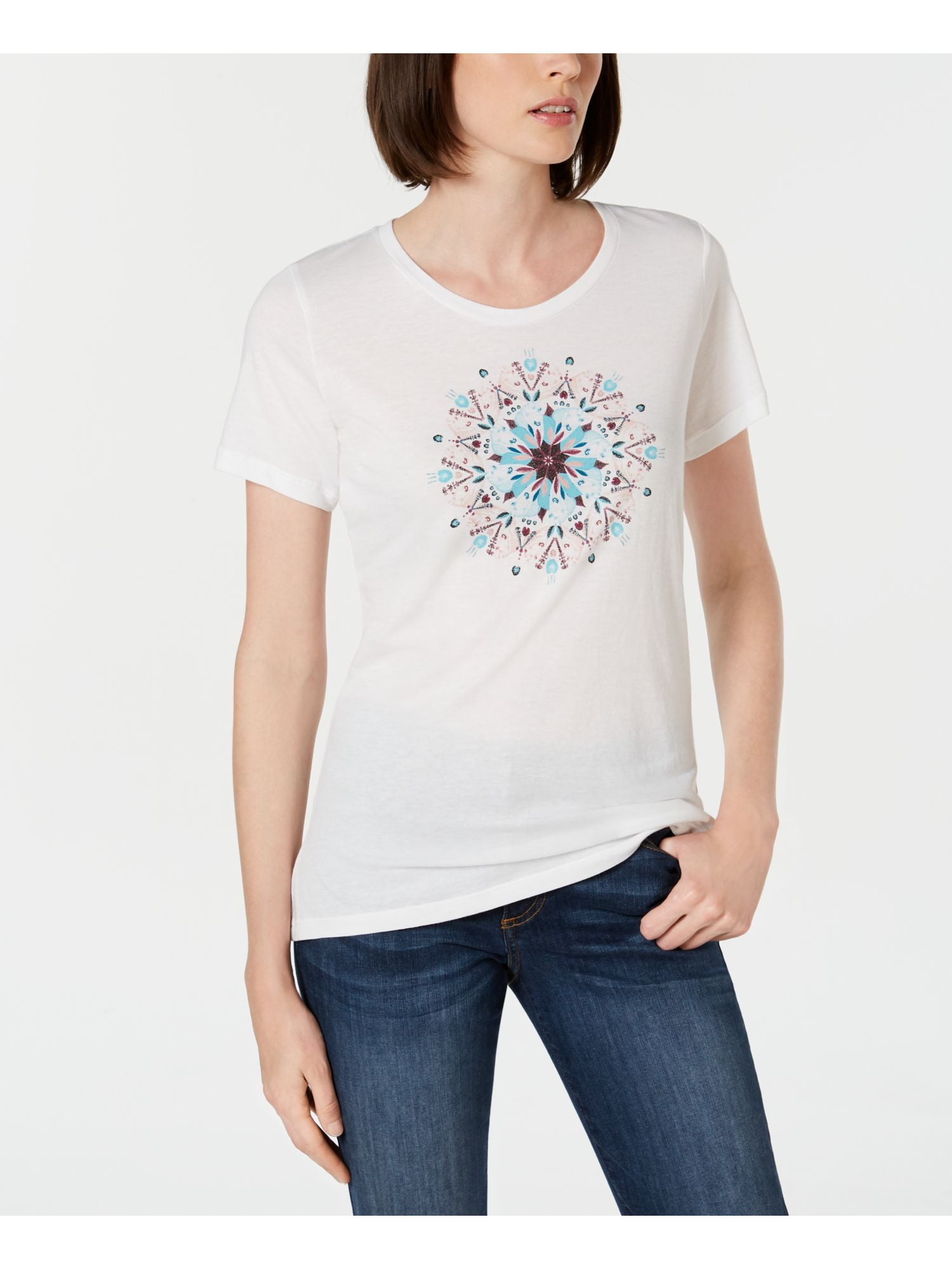 Columbia - COLUMBIA Womens White Printed Short Sleeve Jewel Neck T-Shirt Active Wear Top Size: L 