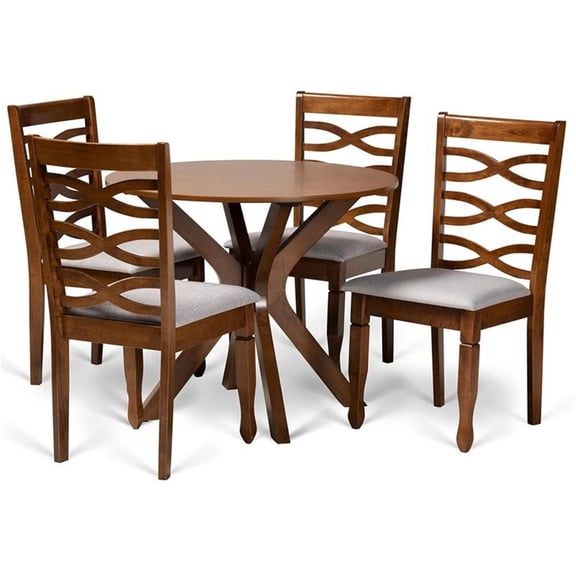 Mila Modern and Contemporary Grey Fabric Upholstered and  Wood 5-Piece Dining Set