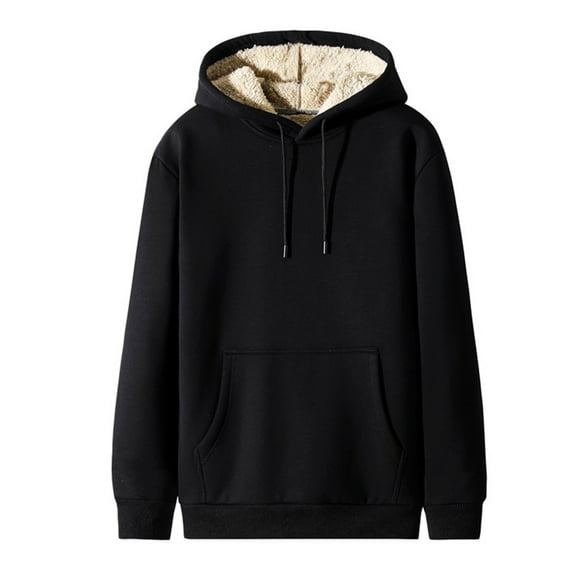 XIAONU Men's Sherpa-Lined Hoodies Loose Kangaroo Pocket Hooded Top Warm Casual Winter Outdoors Hoodie Black XXXL