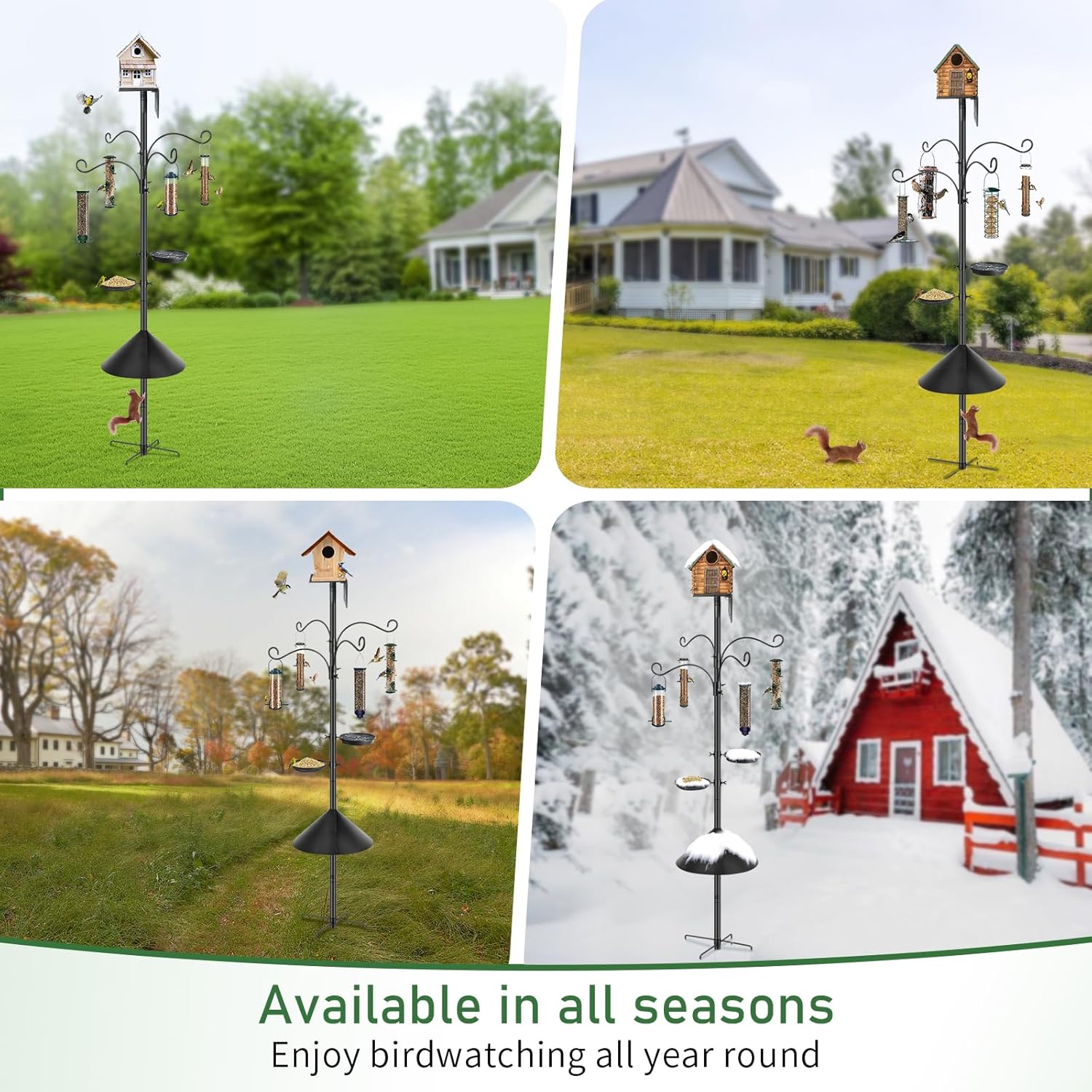 KOLAKO Bird Feeder Pole, 92 inch Squirrel Proof Adjustable Bird House Stand, Heavy Duty Metal Bird Feeder Hanger, Garden Shepherd Hooks with Baffle for Outdoor, Black
