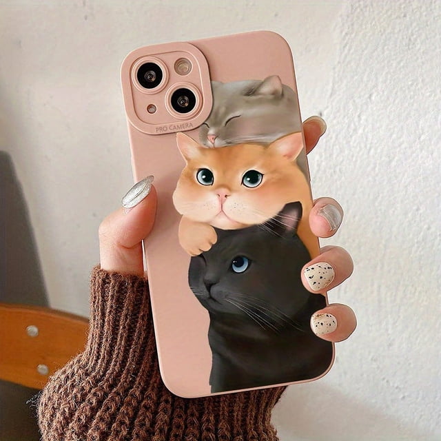 TF4836 Cat (Black Cat Orange Cat & Blue Cat) Pink Lens Protective High-quality Phone Case, Gift For Birthday, Girlfriend, Boyfriend, Friend Or Yourself, For Apple IPhone 14 13 12 11 XS XR X 7 8 6s Min