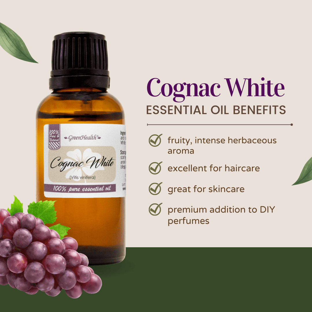 GreenHealth Cognac White Essential Oil - 1 fl oz - Amber Glass Bottle w/ Euro Dropper - 100% Pure & Natural