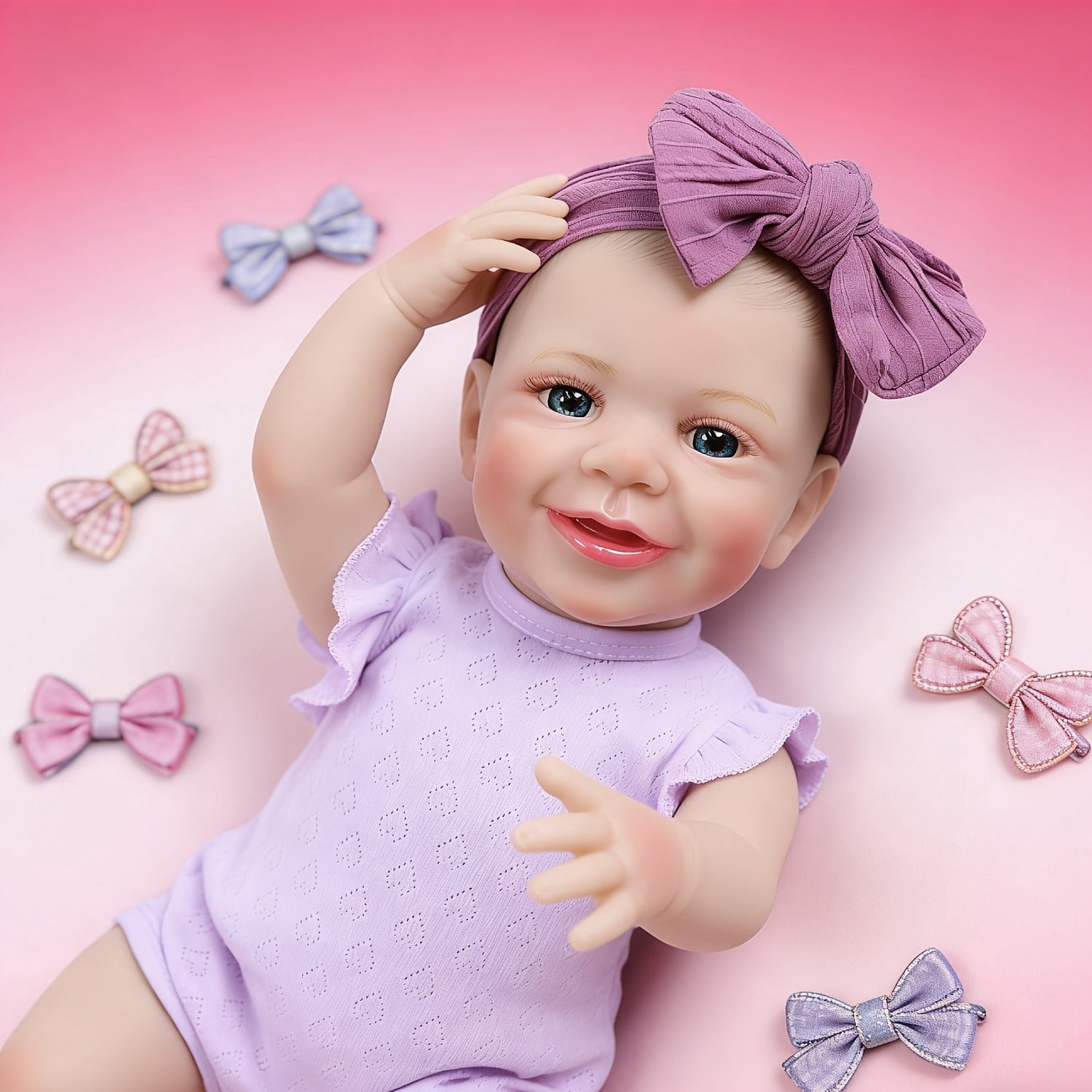 18 Inch Poseable Smiling Reborn Baby Doll Lyssi, Realistic Soft Vinyl Newborn Doll With Full Accessories, Lifelike Baby Doll Toy Gift For Kids Age 3+