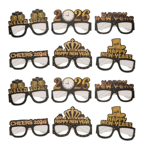 OULII 2026 New Year Party Eyeglasses Black Paper Festive Glitter Photo Props