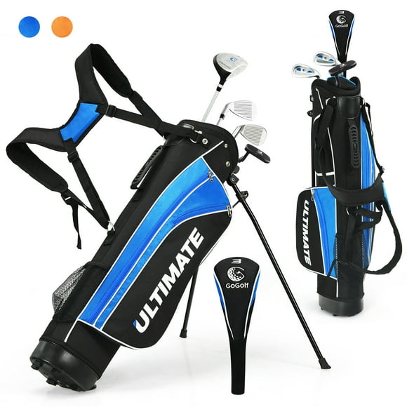 Gymax 28'' Portable Junior Complete Golf Club Set for Kids Age 8+ Set of 5 Blue
