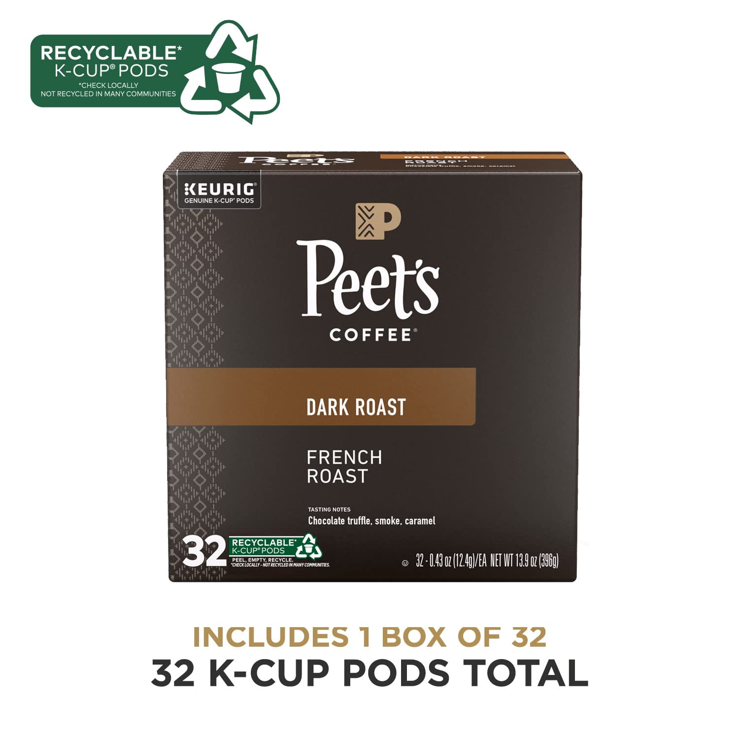 Peet,S Coffee, Dark Roast K-Cup Pods For Keurig Brewers - French Roast 32 Count (1 Box Of 32 K-Cup Pods)