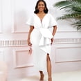 thumbnail image 2 of AURA Plus Size Summer V Neck Ruffle Evening Dress Elegant High Waist Beaded Banquet Party Gown XL XXXL, 2 of 10