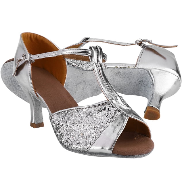 Tacones para fiestas de salsa, tango y bailes de salón, talla 39, zapatos de baile latino brillantes para mujer