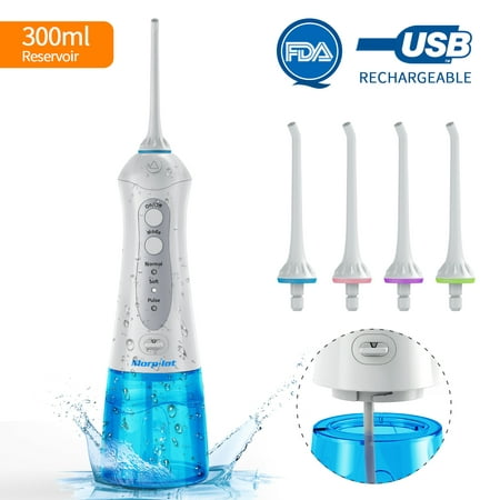 Cordless Water Flosser Teeth Cleaner, Nicefeel 300ML 2 Tip Cases Portable and USB Rechargeable Oral Irrigator for Travel, IPX7 Waterproof, 3-Mode Water