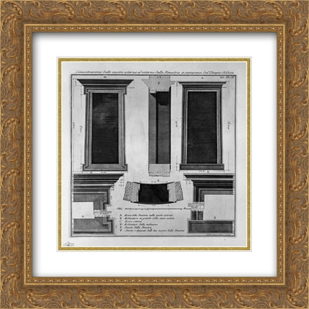 Giovanni Battista Piranesi 2x Matted 20x22 Gold Ornate Framed Art Print 'Demonstration of the exterior and interior of the window shows the bell of the Temple of