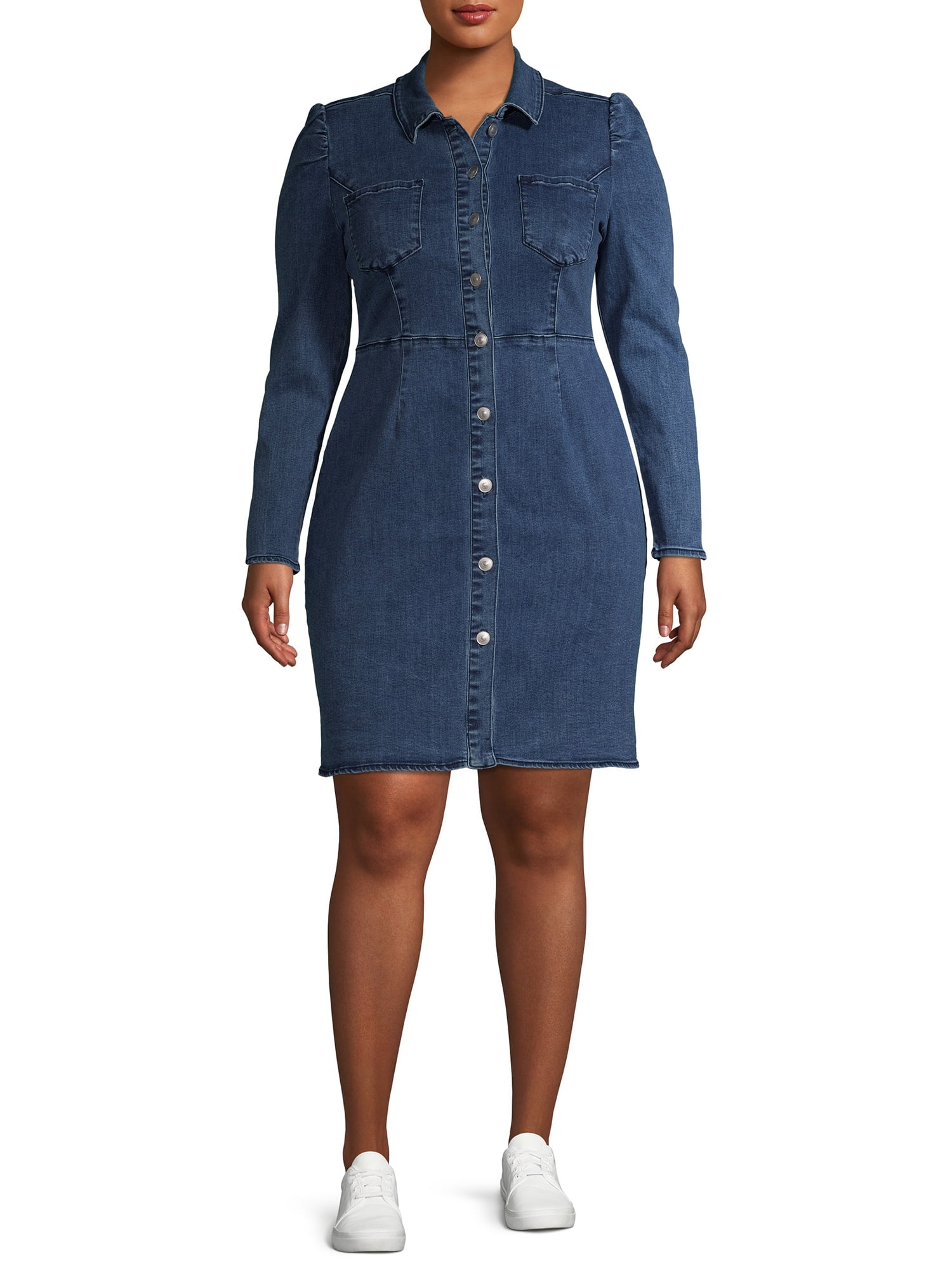denim dress with button front